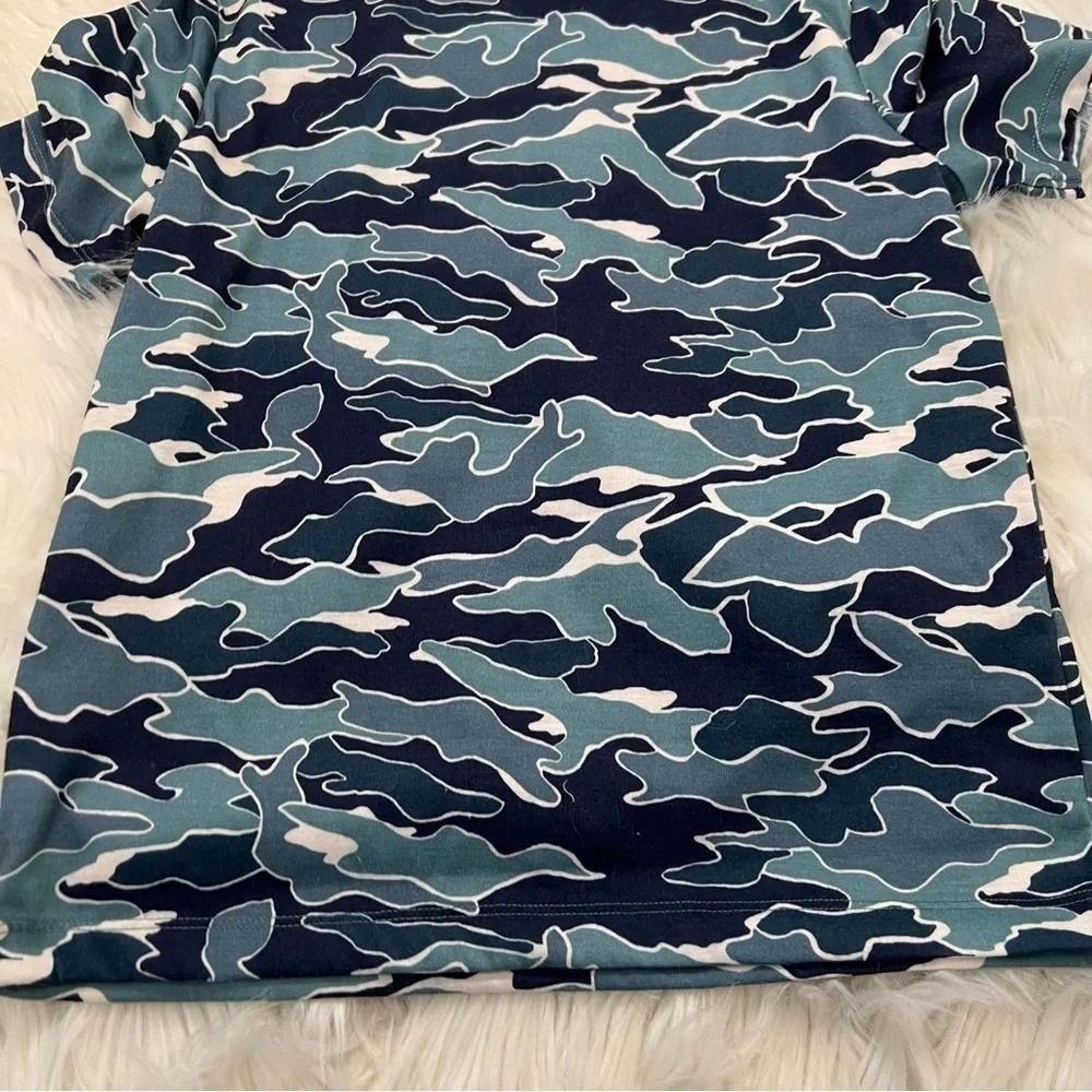 Old Navy Boys Sz Medium 8 Pajama Shirt Sleep T-Shirt Blue Camo Wave Short Sleeve